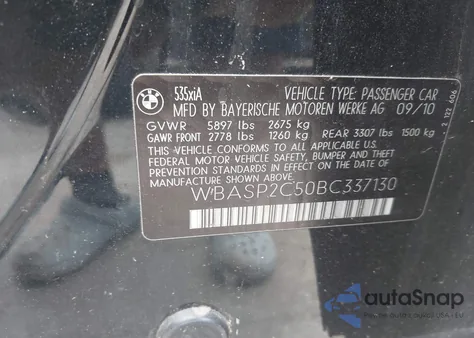 2011 BMW 535I Gran Turismo xDrive from USA, damaged, VIN WBASP2C50BC337130